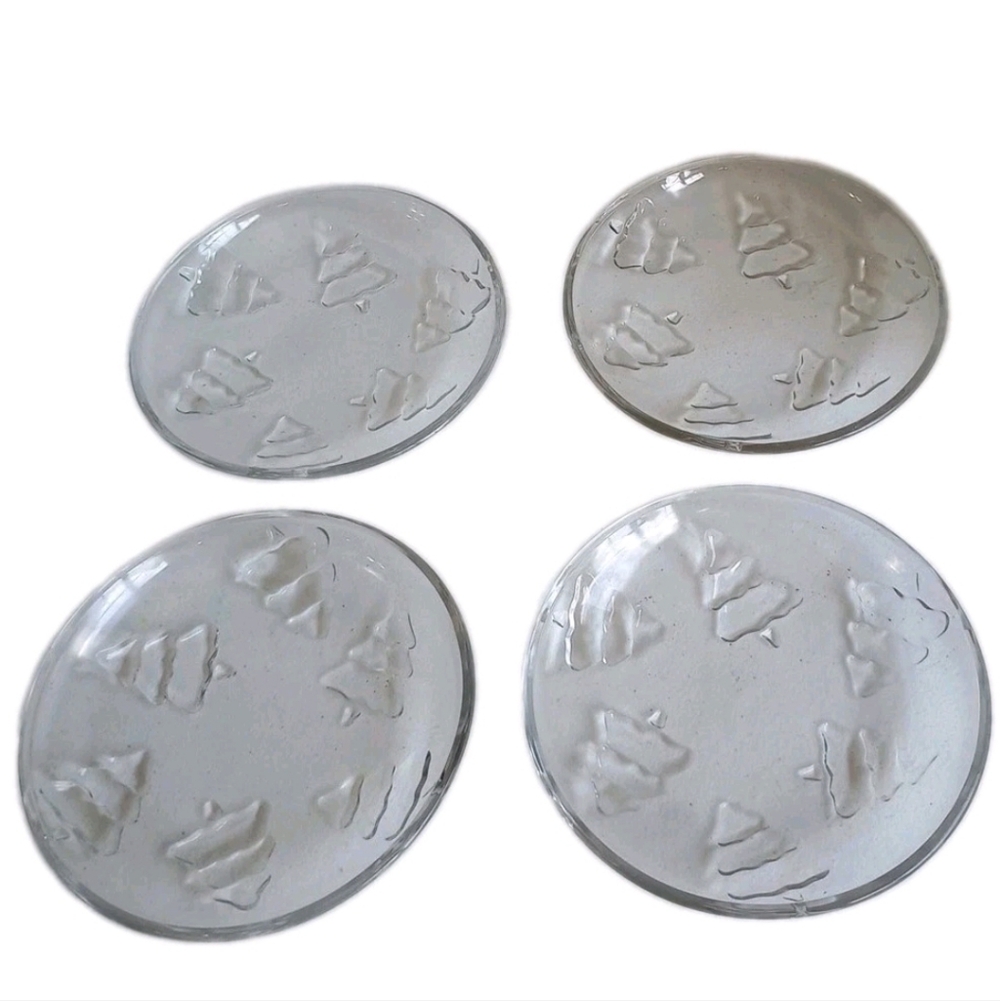 ARCOROC Christmas Trees PLATES 7.5" diameter Set of 4 Clear Glass Embossed